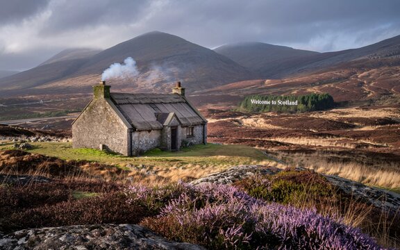 autumn Scottish Highlands, UK, Scottish Highland cottage, autumn view