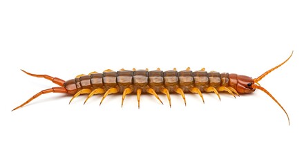 Centipede Crawling Isolated on White Background