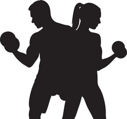 Silhouette of Fit Couple Exercising with Dumbbells – Strength, Workout, Fitness Training