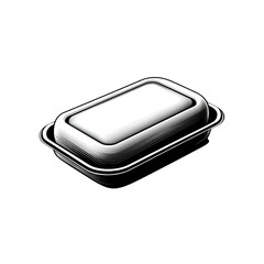 Vacuum-Sealed Meat Packaging in Rectangle Plastic Wrap, Clean Line Art Style, Transparent Background