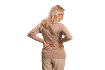 Rear view shot of a woman holding her spine