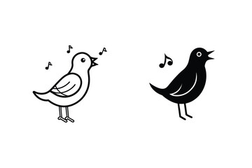 Simple vector illustration of a singing bird representing melody and music notes