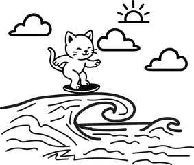 Cat Skating on the Sea Creative Art
