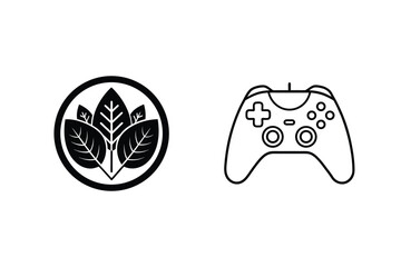 Abstract black and white vector illustration of a nature symbol and gaming controller