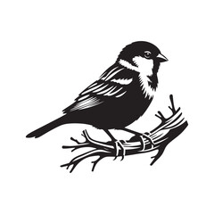 House Sparrow Vector Silhouette, Common Garden Bird Design, Detailed Avian Outline, Nature-Inspired Wildlife Art, Urban Bird Illustration, Small Songbird.
