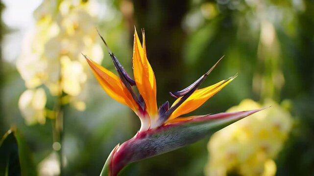 Timelapse Vibrant bird of paradise flower in full bloom with exotic colors and striking details