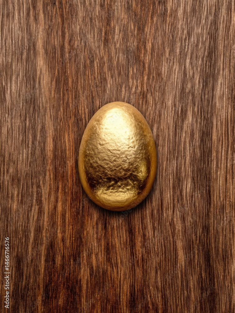 Aufkleber Golden Egg Embossed on a Textured Wooden Surface, Creating an Appealing Contrast and Elegant Focal Point in Decorative Design Generative AI