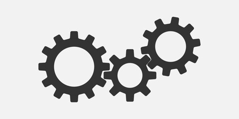 Metal gears and cogs vector. Gear icon flat design. Mechanism wheels logo. Cogwheel concept template.