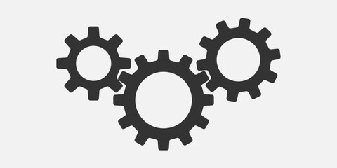 Metal gears and cogs vector. Gear icon flat design. Mechanism wheels logo. Cogwheel concept template.