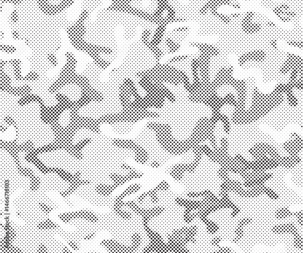 Poster Abstract halftone seamless camouflage pattern. Repeating digital dotted hexagonal camo military texture background. Abstract modern fabric textile ornament. Vector illustration.