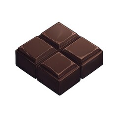 Chocolate bar with four squares isolated on white background