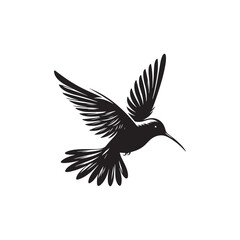 Hummingbird Vector Silhouette, Elegant Avian Design, Delicate Wings in Motion, Nature-Inspired Bird Art, Tiny Bird Illustration, Flying Jewel.

