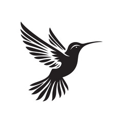 Hummingbird Vector Silhouette, Elegant Avian Design, Delicate Wings in Motion, Nature-Inspired Bird Art, Tiny Bird Illustration, Flying Jewel.
