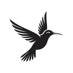 Hummingbird Vector Silhouette, Elegant Avian Design, Delicate Wings in Motion, Nature-Inspired Bird Art, Tiny Bird Illustration, Flying Jewel.
