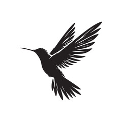 Hummingbird Vector Silhouette, Elegant Avian Design, Delicate Wings in Motion, Nature-Inspired Bird Art, Tiny Bird Illustration, Flying Jewel.
