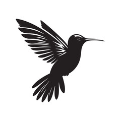 Hummingbird Vector Silhouette, Elegant Avian Design, Delicate Wings in Motion, Nature-Inspired Bird Art, Tiny Bird Illustration, Flying Jewel.
