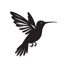 Hummingbird Vector Silhouette, Elegant Avian Design, Delicate Wings in Motion, Nature-Inspired Bird Art, Tiny Bird Illustration, Flying Jewel.
