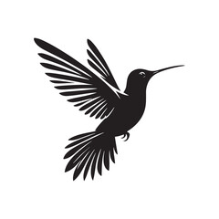 Hummingbird Vector Silhouette, Elegant Avian Design, Delicate Wings in Motion, Nature-Inspired Bird Art, Tiny Bird Illustration, Flying Jewel.
