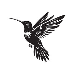 Hummingbird Vector Silhouette, Elegant Avian Design, Delicate Wings in Motion, Nature-Inspired Bird Art, Tiny Bird Illustration, Flying Jewel.
