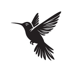 Hummingbird Vector Silhouette, Elegant Avian Design, Delicate Wings in Motion, Nature-Inspired Bird Art, Tiny Bird Illustration, Flying Jewel.
