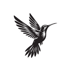 Hummingbird Vector Silhouette, Elegant Avian Design, Delicate Wings in Motion, Nature-Inspired Bird Art, Tiny Bird Illustration, Flying Jewel.
