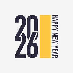 Happy new year 2026 typography greeting card design template.