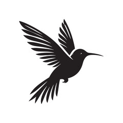 Hummingbird Vector Silhouette, Elegant Avian Design, Delicate Wings in Motion, Nature-Inspired Bird Art, Tiny Bird Illustration, Flying Jewel.
