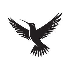 Hummingbird Vector Silhouette, Elegant Avian Design, Delicate Wings in Motion, Nature-Inspired Bird Art, Tiny Bird Illustration, Flying Jewel.

