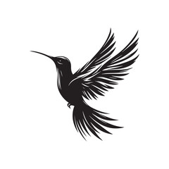 Hummingbird Vector Silhouette, Elegant Avian Design, Delicate Wings in Motion, Nature-Inspired Bird Art, Tiny Bird Illustration, Flying Jewel.
