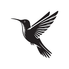 Obraz premium Hummingbird Vector Silhouette, Elegant Avian Design, Delicate Wings in Motion, Nature-Inspired Bird Art, Tiny Bird Illustration, Flying Jewel. 