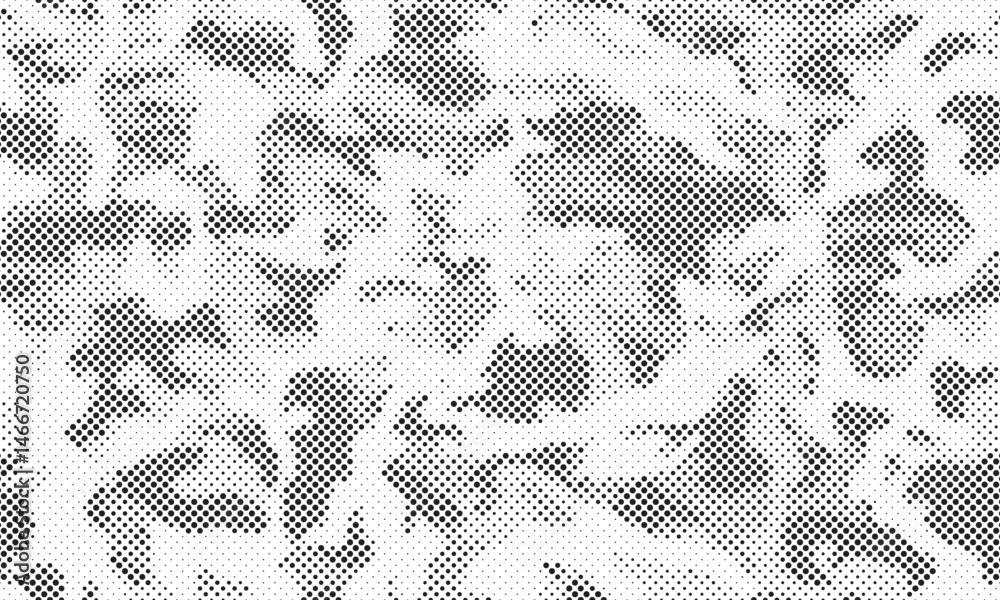 Poster Abstract halftone seamless camouflage pattern. Repeating digital dotted hexagonal camo military texture background. Abstract modern fabric textile ornament. Vector illustration.