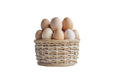 Woven basket cradling variedhue eggs against stark black a rustic still life