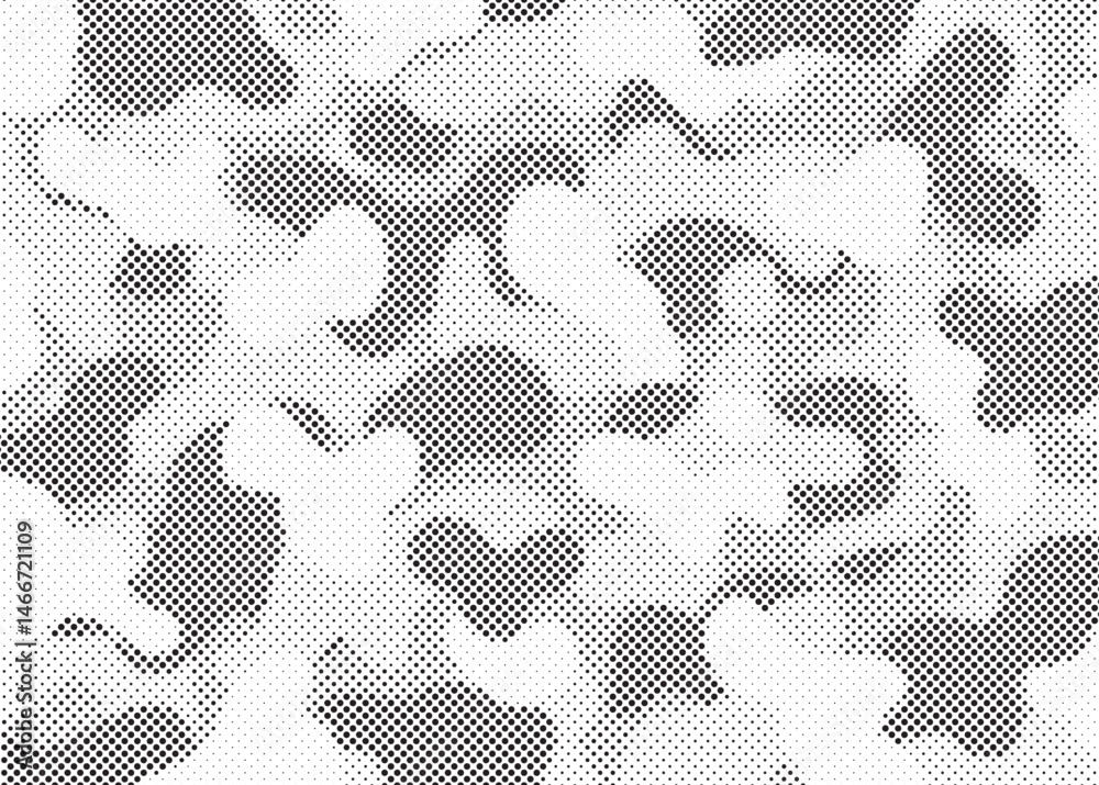 Poster Abstract halftone seamless camouflage pattern. Repeating digital dotted hexagonal camo military texture background. Abstract modern fabric textile ornament. Vector illustration.