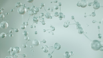 Water or H2O molecule, Skincare or perfume technology essence element. Cosmetic Essence, Liquid bubble, Chemical Molecule on blue background, 3d render