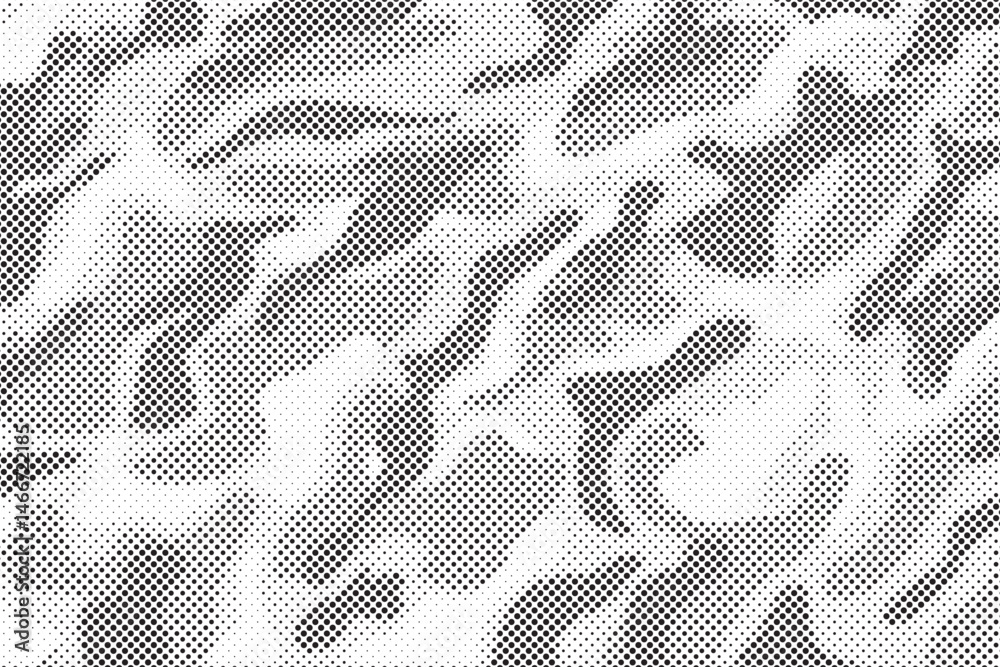 Poster Abstract halftone seamless camouflage pattern. Repeating digital dotted hexagonal camo military texture background. Abstract modern fabric textile ornament. Vector illustration.