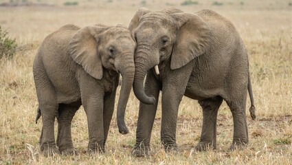 Fototapeta premium Affectionate elephant calf and mother