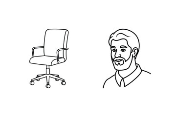 Outlined businessman and office chair concept depicting workplace professionalism and office environment