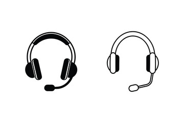 Black and white headset illustrations representing communication and customer support service