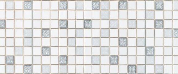 Abstract gray mosaic geometric pattern on white ceramic tile background, room, illustration