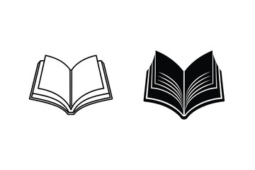 Two minimalist open book illustrations in black and white showcasing education and learning