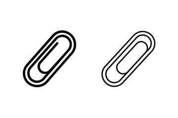 Two black and white paperclip outlines on a white background isolated design element