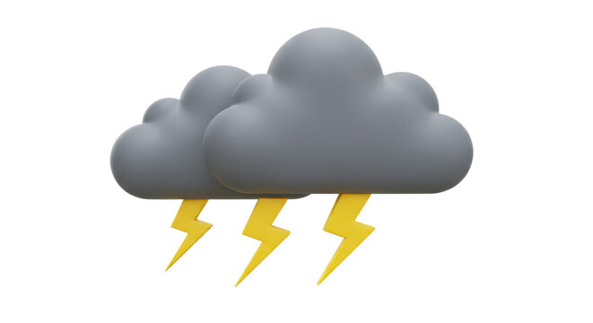 Isolated Cartoon Thunderstorm Cloud with Lightning