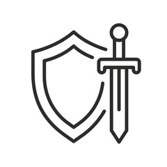 sword and shield icon, defense, thin line vector illustration
