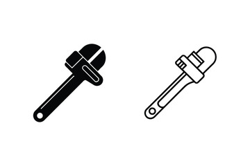 Two black and white illustrations representing adjustable pipe wrenches for plumbing projects