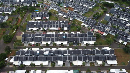 An aerial view of a densely populated residential area