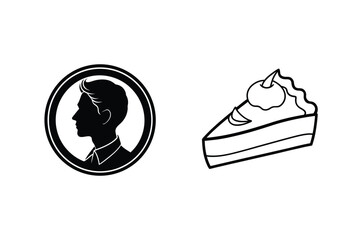 Silhouette of a man and a slice of cake in black and white vector design
