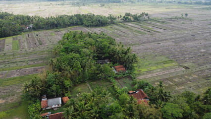 Aerial view of a countryside under the morning sky in a summertime