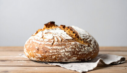 Artisan Crusty Sourdough Bread Loaf on Rustic Wooden Table