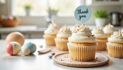 Thank you cupcakes on display in cozy kitchen, celebration of gratitude