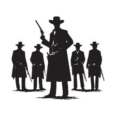 1800s Cowboy Standing Vector Silhouette, Western Icon, Vintage Cowboy Design, Rugged Pioneer Art, Old West Illustration, Western Hero.
